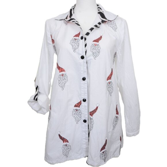 Jack B Quick Tops - Jack B Quick Button-Down Shirt Red Sequin Santa Striped Collar Accent Women SM
